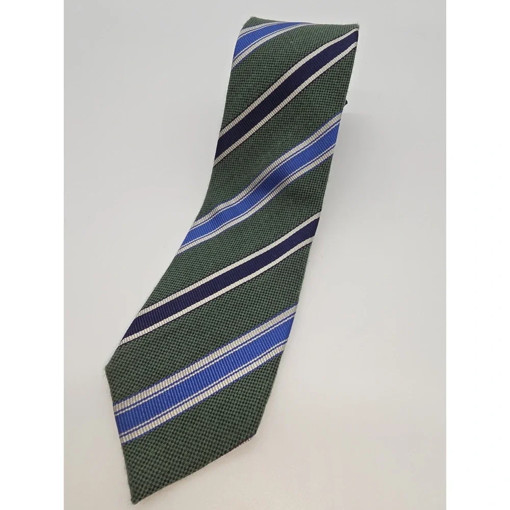 Banana Republic Mens Silk Cotton Blend Striped Skinny Tie Green Blue 58